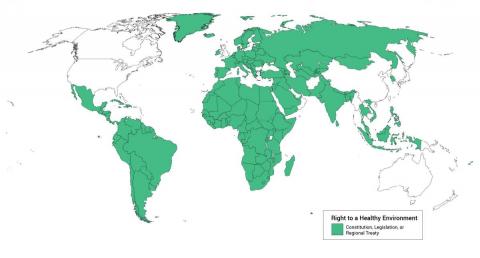 Map showing countries with regulations for a healthy environment